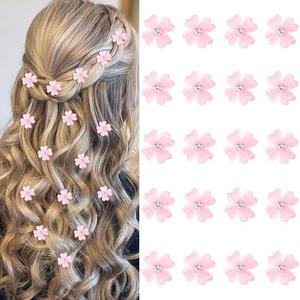 YISSION 20Pcs Mini Pink Flower Hair Clips with Rhinestone Cute Hair Pins Decorative Hair Clips Wedding Hair Barrettes Bridal Hair Accessories for Girls Women