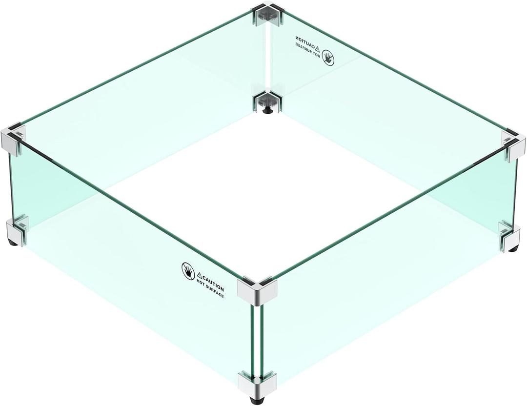 Skyflame 24 x 24 Inches Square Fire Pit Glass Wind Guard Replacement for Outdoor
