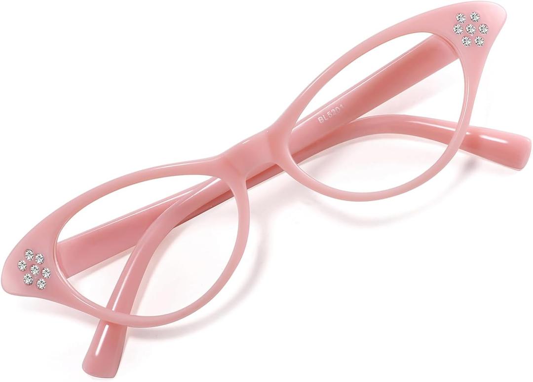 FEISEDY Cat Eye Costume Glasses with Rhinestones Women & Kids 50s 60s Classic Party Cateye Sunglasses B2848 (005 Pink Frame)