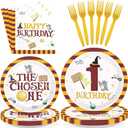 96Pcs The Chosen One Party Supplies Magical 1st Birthday Plates and Napkins Witch Wizard Tableware Set for Fans Boys Girls 1st Birthday Party Decorations Serves 24