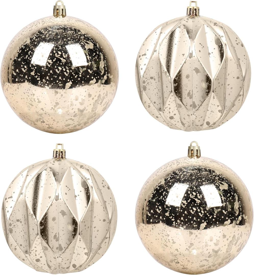 Extra Large Hanging Shatterproof Tree Ball Clear Christmas Ball Ornaments Decorative Mercury Ball with Tree Ornaments Hooks for Xmas Holiday Wedding Decoration (Champagne,4inch/4Pcs) (3.9)