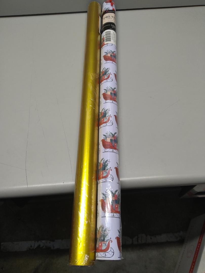 Pack Of 2 LaRibbons Christmas Wrapping Paper Jumbo Roll with Red Pom Pom, Classic Sled Design Gift Wrap Set for Christmas, Holiday, Party Celebration, 30 Inch X 40 Feet (100, 80 sq. ft. ttl.)