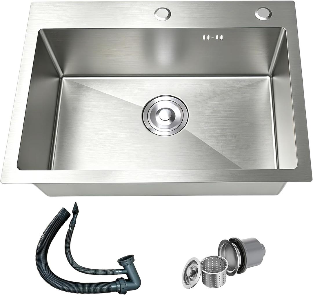 Drop In Kitchen Sink 28x18 Inch Inch, Stainless Steel Top Mount Kitchen Sink with Brushed Finish, 16 Gauge Single Bowl Workstation Sink, Drop In Kitchen Sink for Modern Kitchen, 28"x18"x8"