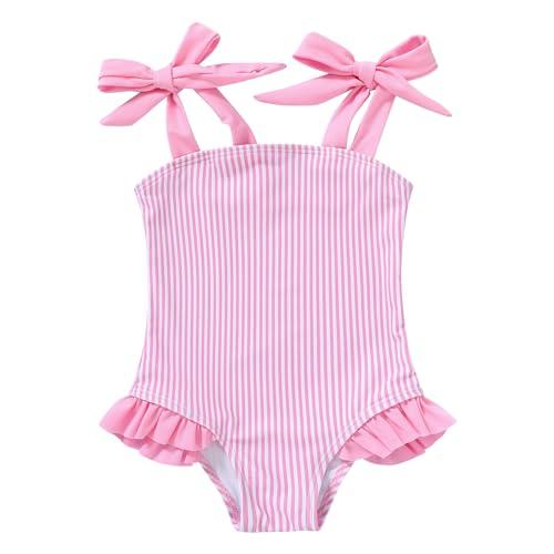 YOUNGER TREE Toddler Swimsuit Girl Color Block Stripe One-Piece Swimwear Baby Girl Bathing Suits （Pink-Stripe, 3_4 Years）