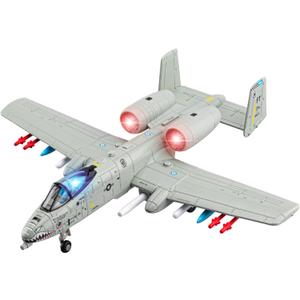 A10 Warthog Diecast Model Airplane Toy, 1:72 Plane Thunderbolt II, Military Fighter Jet Toy, Launch Missiles, Light and Sound, Age 8+ (Gray), 2.63 x 9.56 x 8.81 inches