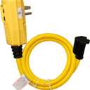 AIDA 3FT Auto Reset 12/3 Gauge SJTW Heavy Duty GFCI Extension Cord with 3 Prong Grounded Plug, 15 AMP Yellow Outdoor Extension Cable with LED Lighted, UL Listed, 1 Pack (3FT GFCI Plug Adapter)