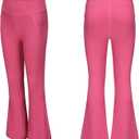 Deuerr Girls' Flare Leggings with Pockets Trendy Girls' Ribbed Knit Bell Bottoms High Waisted Yoga Pants Black for 4-12Years (Pink)