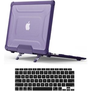 DTangLsm for MacBook Air 13 inch Case 2022 2021 2020 2019 2018 Release M1 A2337 A2179 A1932 with Touch ID, Heavy Duty Hard Shell Case Rubberized TPU Bumper Foldable Kickstand & Keyboard Cover, Purple