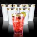 Byvivace 12oz Clear Plastic Cups with Gold Rimmed Sturdy & Food Safe Disposable Wine Glasses Wedding Cups Party Cups Plastic Cocktail Glasses for Wine, Juice, Cocktails and Cold Beverages [100 Pack]