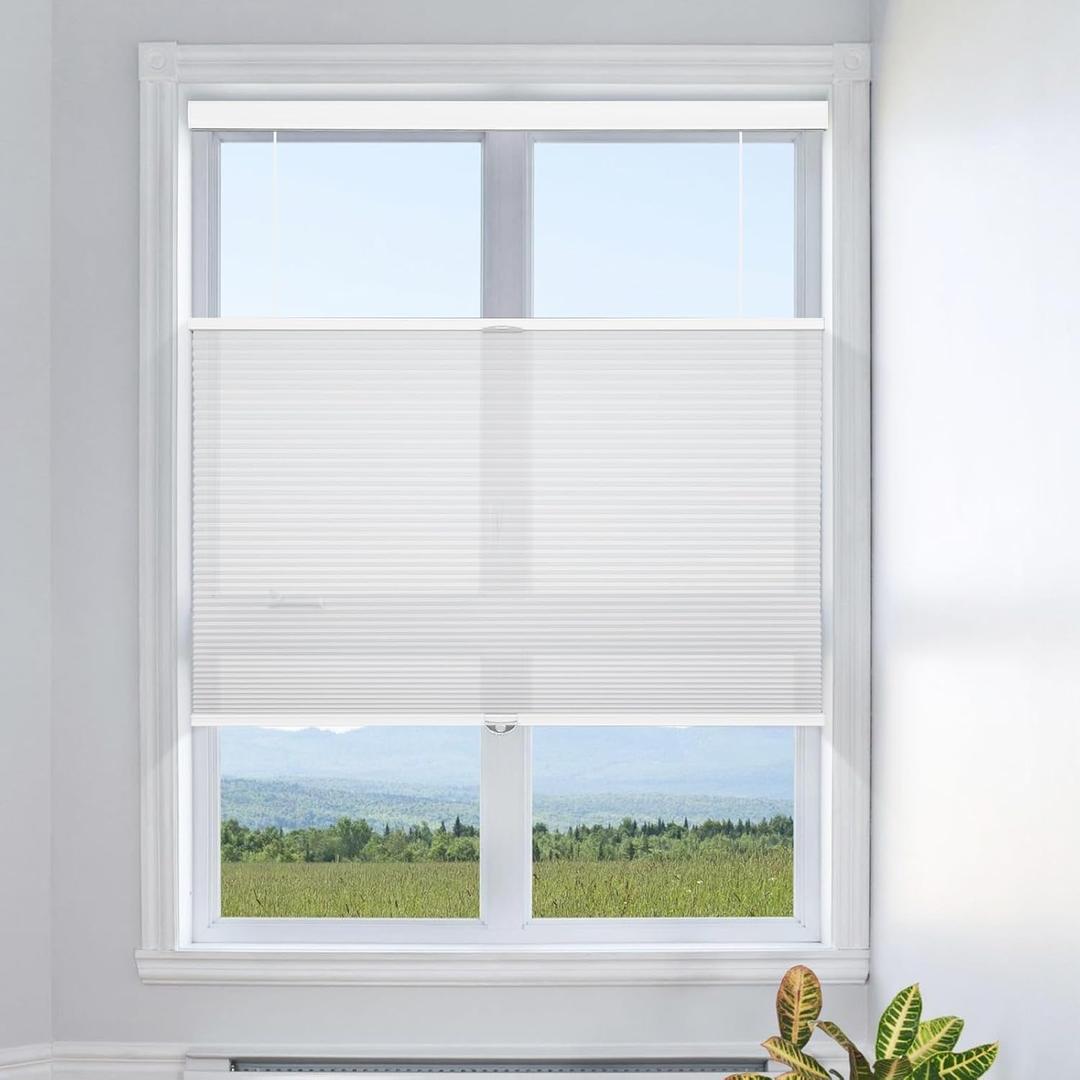Grandekor Top Down Bottom Up Cellular Shades Cordless, Pull Down Honeycomb Blinds for Windows Room Darkening Blinds & Shades for Living Room Bedroom, Light Filtering, White, 34" Wx72 H