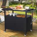 COZEER Outdoor Grill Table with Storage, Movable BBQ Grill Cart, Outdoor Kitchen Prep Station, Rolling Bar Serving Cart with Utensil Hooks, Blackstone Griddle Stand