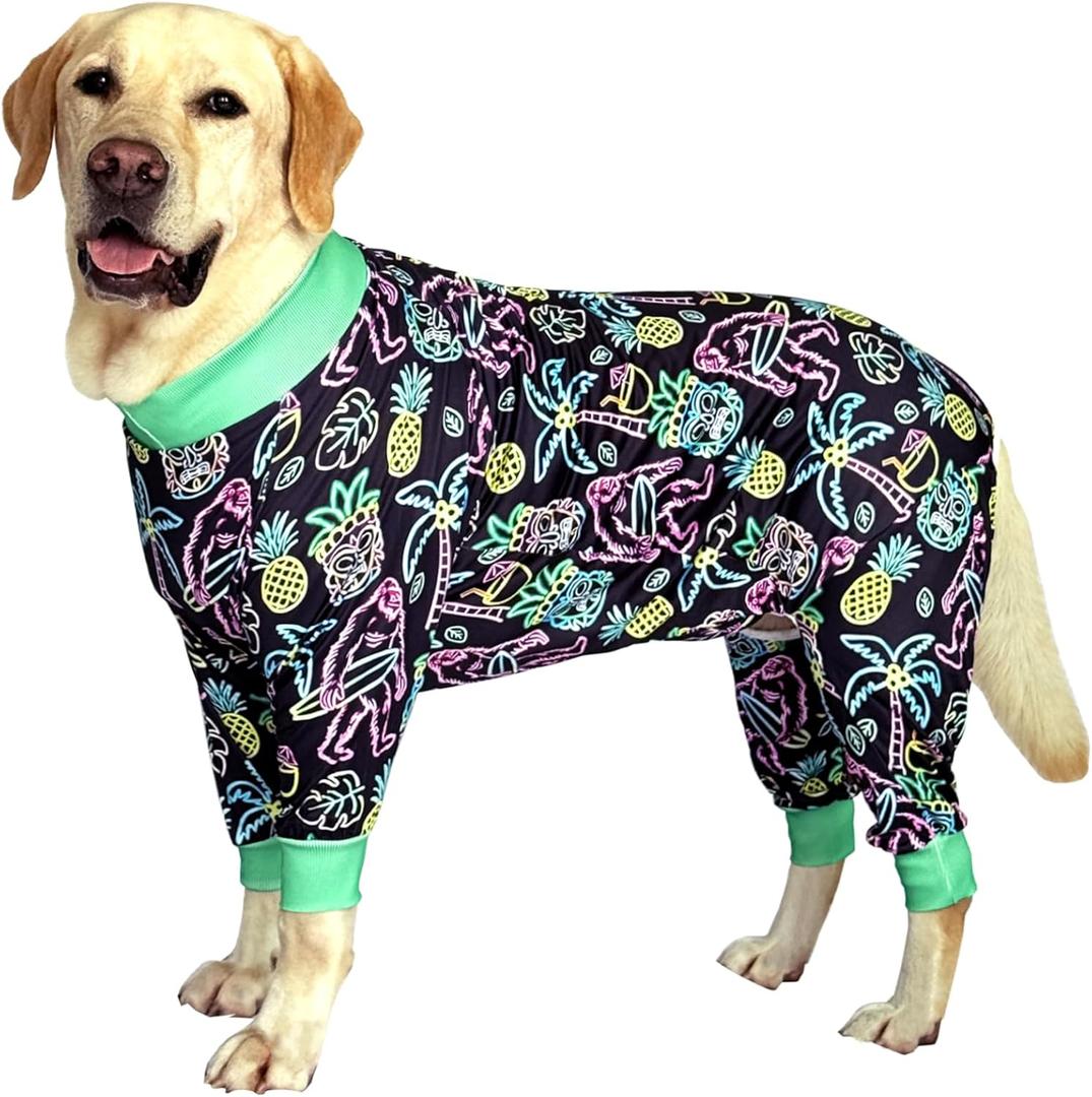 Dog Surgery Recovery Suit Orangutan Printed Long Sleeve Shirts Soft Pajamas Onesie Jumpsuit Prevent Licking Dogs Shedding Suit for Large Dogs(Black Orangutan,Large)