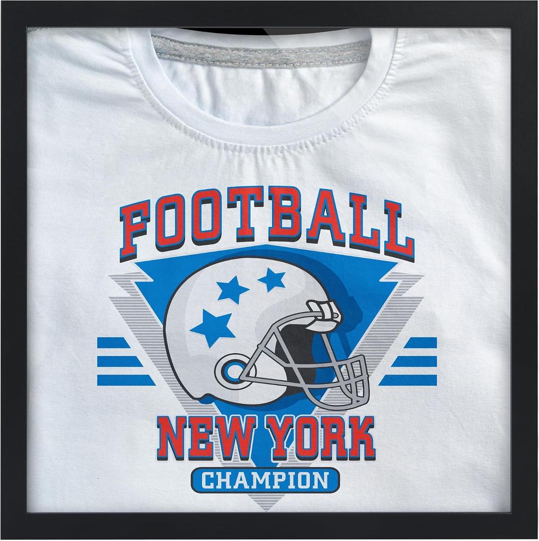 Americanflat T-Shirt Frame - 13.5x13.5 Frame with Shatter-Resistant Glass and Folding Insert - All-Star Collection - Black T-Shirt Frames for Wall Display - Ideal for Sports Memorabilia or Graphic Tees, Style: Square T-Shirt Frame