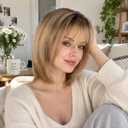12inch Blonde Highlight Layered Bob Wig With Bangs For Women