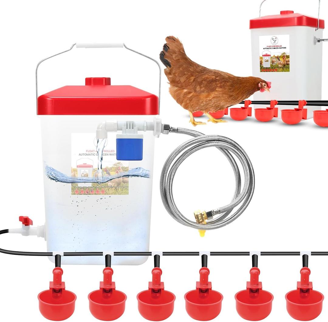 Float Controlled Automatic Chicken Waterer,3 Gallon Auto Refill Poultry Waterer,Automatic Chicken Watering System with Hose Connection for Chicks,Duck,Turkey,Quail