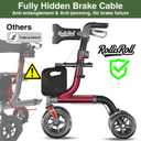 Walkers for Seniors with Seat, Foldable Rollator Walker, Reinforced Aluminum Frame, 10" Big Rubber Wheels for All Terrain, Built-in Cable, Lightweight Rolling Walker, Burgundy