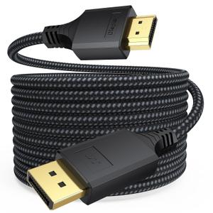 Display Port to HDMI Cable 15Ft Long, (4K@30Hz 1080P@120Hz) DisplayPort DP to HDMI One-Direction Cord 15 Feet for Computer Graphics Card Laptop to TV Monitor Projector