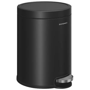 SONGMICS Bathroom Trash Can, 1.6 Gallon (6 L) Small Toilet Garbage Bin with Lid, Soft-Close, Stainless Steel, Pedal, Inner Bucket, Bedroom, Ink Black ULTB016BZ01