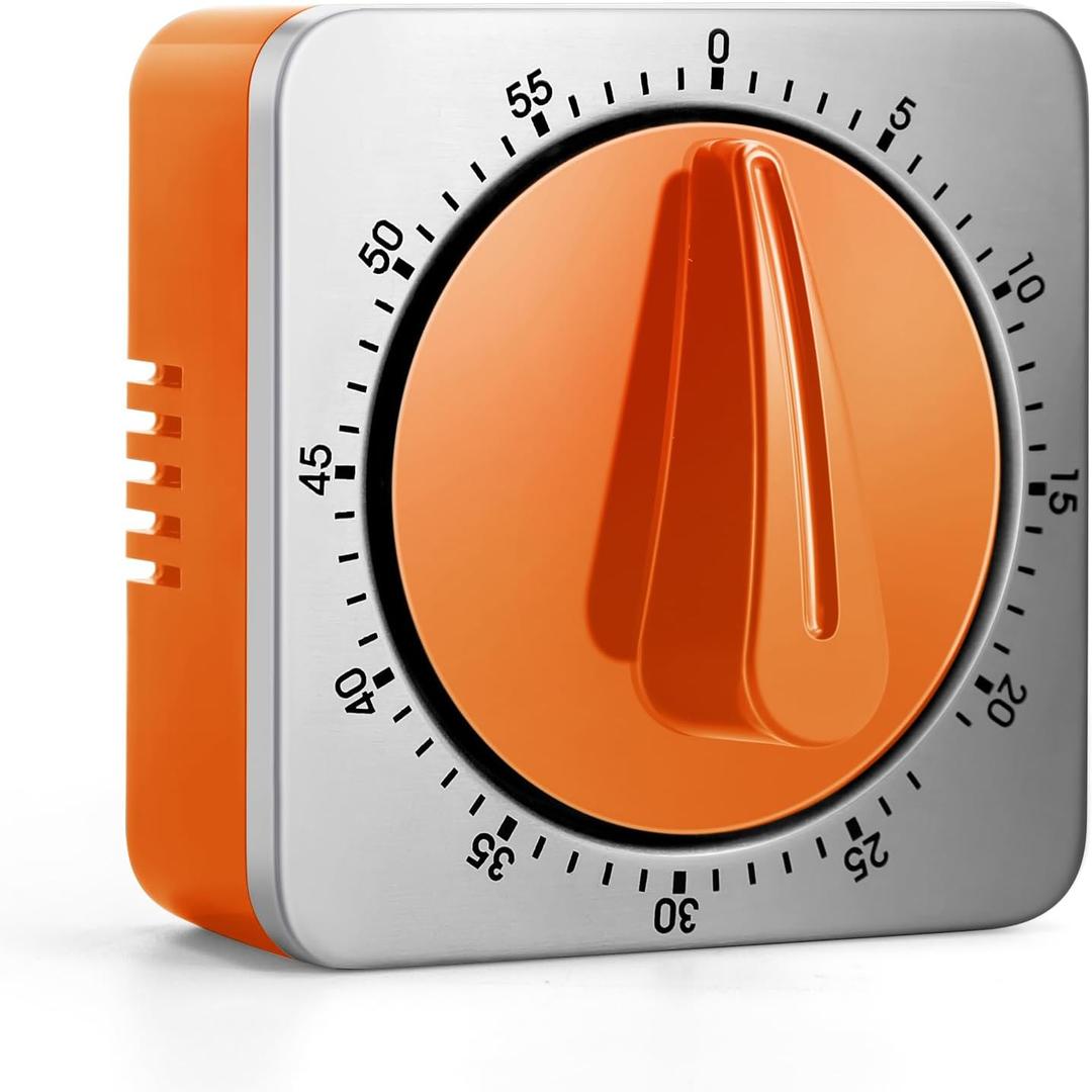 Orange Kitchen Timers for Cooking, Chef Cooking Timer Clock with Loud Alarm,100% Mechanical Desk Timer - No Batteries Required - Magnetic Backing, Exquisite Stainless Steel Body - Countdown Reminder