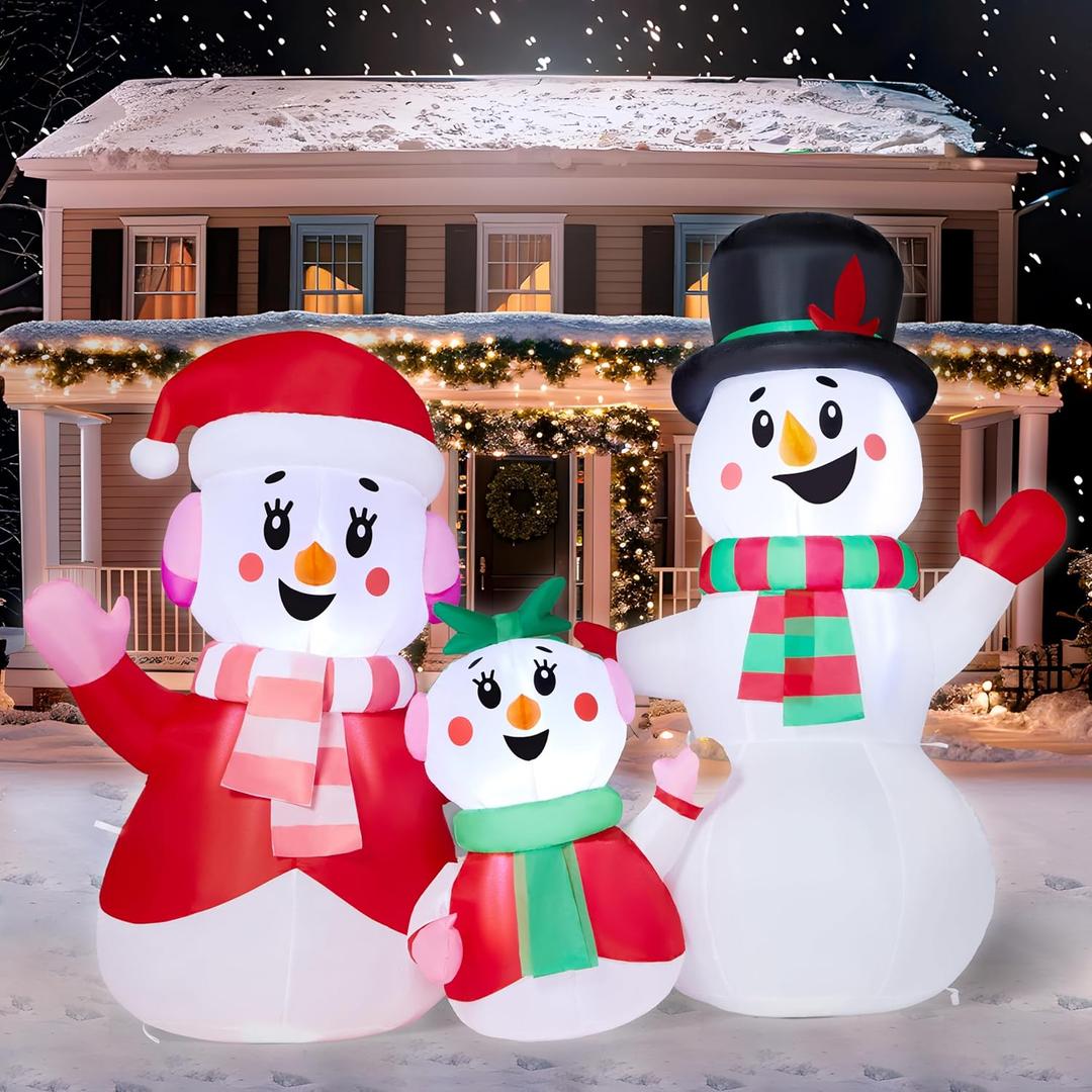 JOYIN Christmas Inflatables Snowman Family Outdoor Decorations, Xmas Inflatable Snowman Family with Build-in LEDs, Blow Up Yard Christmas Decoration for Xmas Party Outdoor Yard Garden Lawn Decor