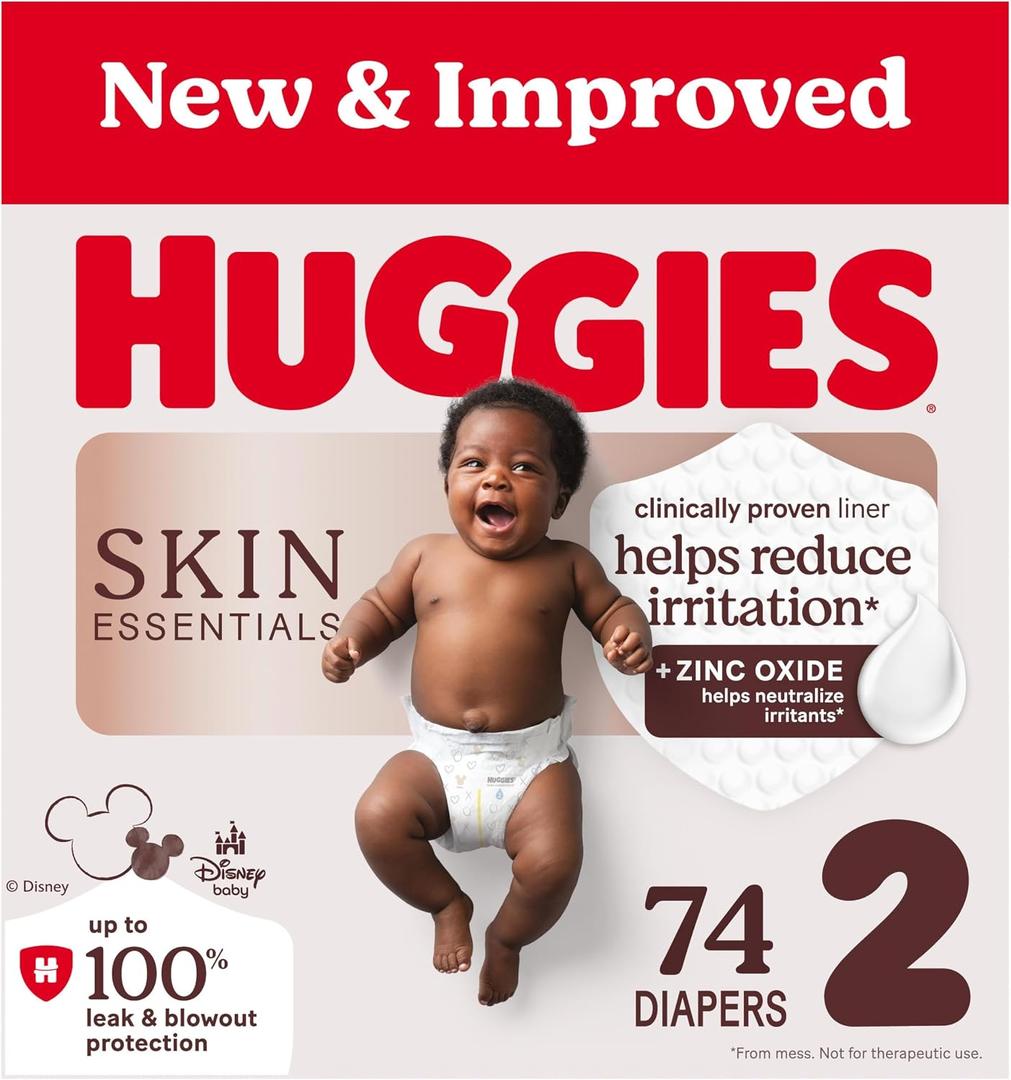 Huggies Size 2 Diapers, Skin Essentials Baby Diapers, Size 2 (12-18 lbs), 74 Count