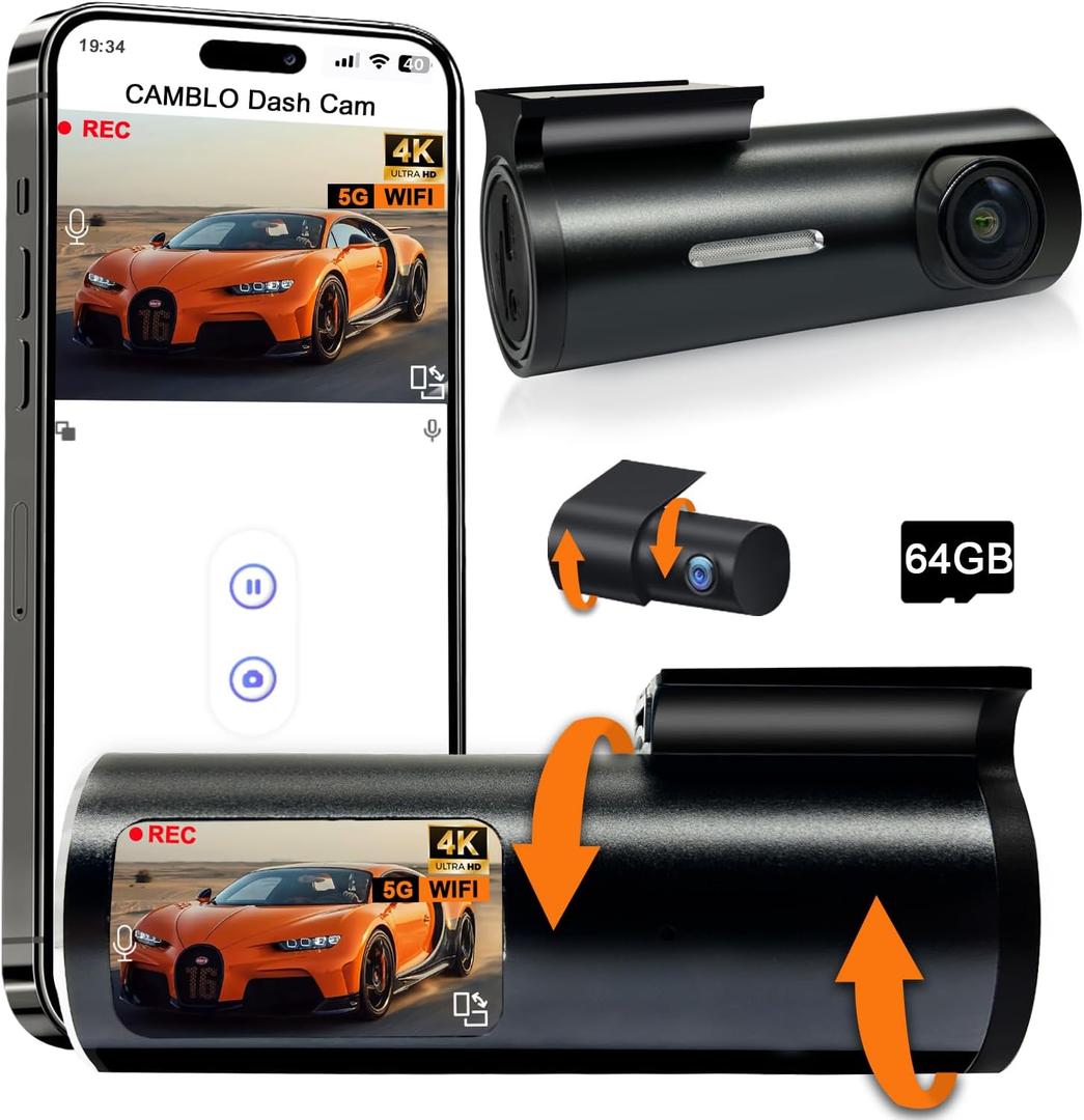 Car Dash Cam Front and Rear,4K Dual Dash Camera for Cars,Include 64GB Card 5G Wireless WIFI,1.5 IPS Screen Dashcam Front and Rear Camera,WDR Night Vision 4K Dash Cam,G-Sensor,Support 512GB Max