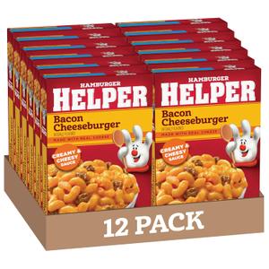 Hamburger Helper Bacon Cheeseburger Pasta Meal (5.1 oz - 12 Pack) No Artificial Flavors, Ready in 3 Easy Steps, Quick Meals Perfect for Midweek Dinners, Busy Evenings & Families On-the-Go (EXP 06/06/26)