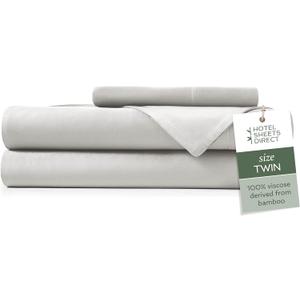 Hotel Sheets Direct 3 Piece Bed Sheet Set Twin Size, 100% Viscose Derived from Bamboo Sheets Set with 1 Pillowcase, Cooling & Breathable Luxury Bedding, Moisture-Wicking & Silky Soft, Light Gray