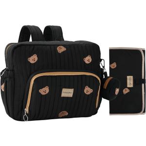 Diaper Bag Backpack, Medium Maternity baby bag & Changing Pad, Insulated Pockets, Stroller Straps & Pacifier Case (Medium - Black Bears)