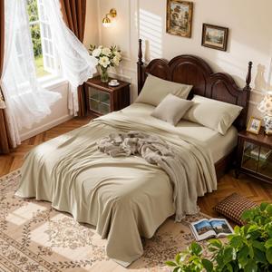 LBRO2M 1000 Thread Count 100% Egyptian Cotton Sheets Set King, 4 Piece Sets Bed Sheet Deep Pocket Sheet Set 16" Soft Comfortable All Season (King, Linen)