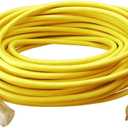 Southwire Outdoor Extension Cord  Durable Vinyl Jacket for For Farm, Ranch & Workshop - Lighted End With Reinforced Blades - SJTW, Yellow - 12 Gauge, 3 Prong - 50 Feet