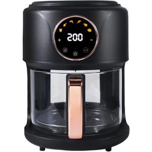 Airy Fryer, 4.7Qt 1200W Glass Air Fryer, 6-in-1 Functions, Digital Display, 360 Viewable, Dishwasher Safe, Adjustable Temp 80~200(175F - 400F), 60 Min Timer, Nonstick Basket, Black