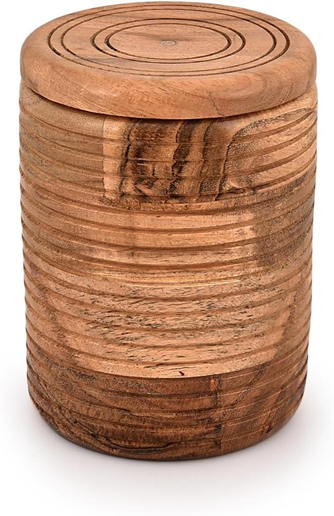 Kaizen Casa Food Jars & Canisters Acacia Wood round wooden storage jar with Lid for Sugar,Tea,Coffee,Snack,Spice,Herbs (4.5"X 4.5" X 6")