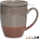 Bosmarlin Ceramic Tea Cup with Infuser and Lid, 16 Oz, Steeping Tea Mug with Strainer, Dishwasher and Microwave Safe (Grey) (Gray)