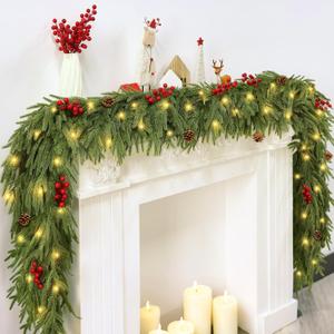 2 PCS 6FT Artificial Norfolk Pine Garlands - Real Touch Winter Pine Garland, Green Artificial Greenery Garland for Mantle, Table, Wall, Indoor & Outdoor Fireplace Christmas Decorations
