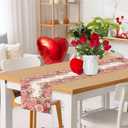 2 x Flower Love Rose Valentine’s Day Table Runner, Heart Polka Dot Happy Valentine Table Decoration for Dinning Kitchen Holiday Party Home Decor 13x90 Inch