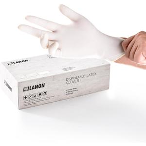 LANON 5 mil Latex Disposable Gloves, Food-Contact Grade, Powder-Free, Fully Textured, White, Small (Small (Pack of 100))