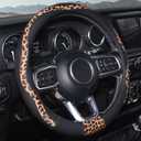 Leopard Steering Wheel Cover, Breathable Microfiber Leather Universal 14.5-15 inch for Most Automotive Steering Wheel Cheetah Print, Black