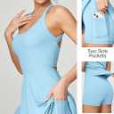 Easy Peezy Athletic Tennis Dresses for Women with Built in Shorts Bra Pockets for Golf Workout Exercise XL Cloudy Blue