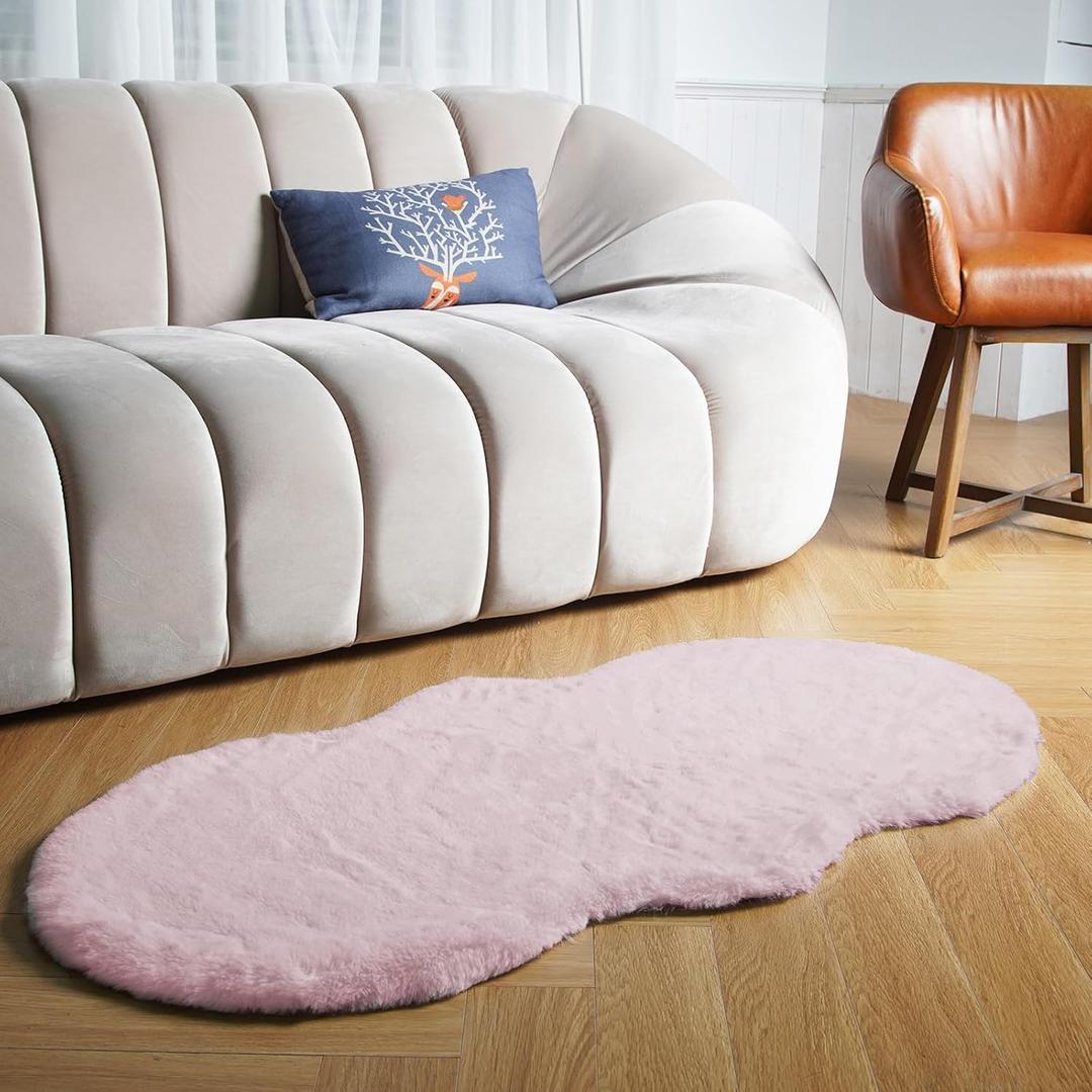 Latepis 2x4 Light Pink Faux Rabbit Rugs for Bedroom Girls Non-Slip Washable Shag Furry Accent Rug for Living Room Sofa Kids Room Nursery and Dorm