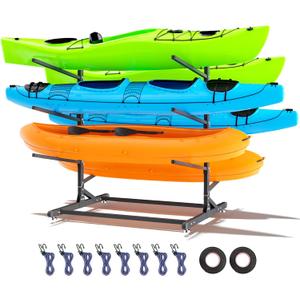 RDCMKL Freestanding Kayak Storage Rack for Outside, Heavy Duty Kayak Storage Hanger for Garage, Adjustable Kayak Stand Outdoor, Canoes, Surfboard & Paddleboard (6 Levels)