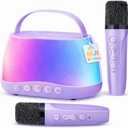 Kids Karaoke Machine with 2 Wireless Microphones, Bluetooth Speaker with Voice Changer & LED Lights, Portable Singing Toy Gift for Boys & Girls Ages 312 (purple)