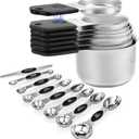 Magnetic Measuring Cups and Spoons Set, N52 Magnetic spoons Nesting Design, 304 Stainless Steel measuring cups, BPA Free, Dual-sided Design Set of 15 with Leveler for Dry & Liquid Ingredients Black