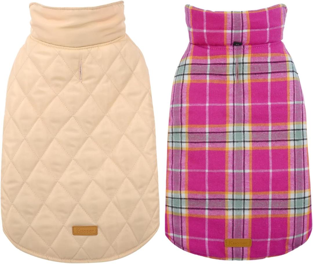 Kuoser Waterproof Dog Coat, Reversible Dog Jacket for Large Dogs, Adjustable Durable Doggie Winter Coat for Groowing Puppies Warm Puppy Cold Weather Apparel, Rose L (Large (Pack of 1))