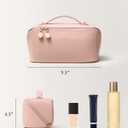 EACHY Travel Makeup Bag, 2.0 Cosmetic Bag for Women, Waterproof PU Leather,Flat Open Portable Toiletry Bag for Skincare, Brushes & Travel Essentials