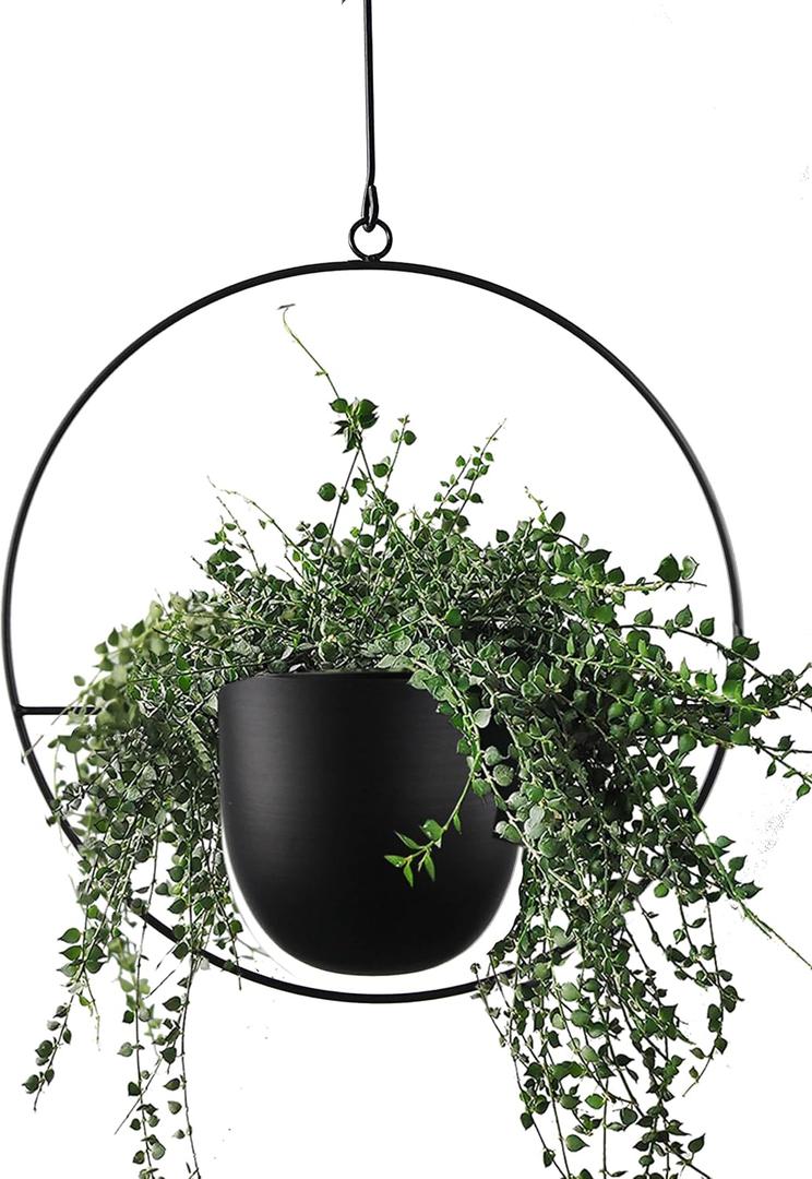 Hanging Planter for Indoor Outdoor Plants Metal Mid Century Minimalist Wall Ceiling Plant Hanger, Hanging Flower Pot Basket Holder for Home Office Dcor(Black) (1PC)