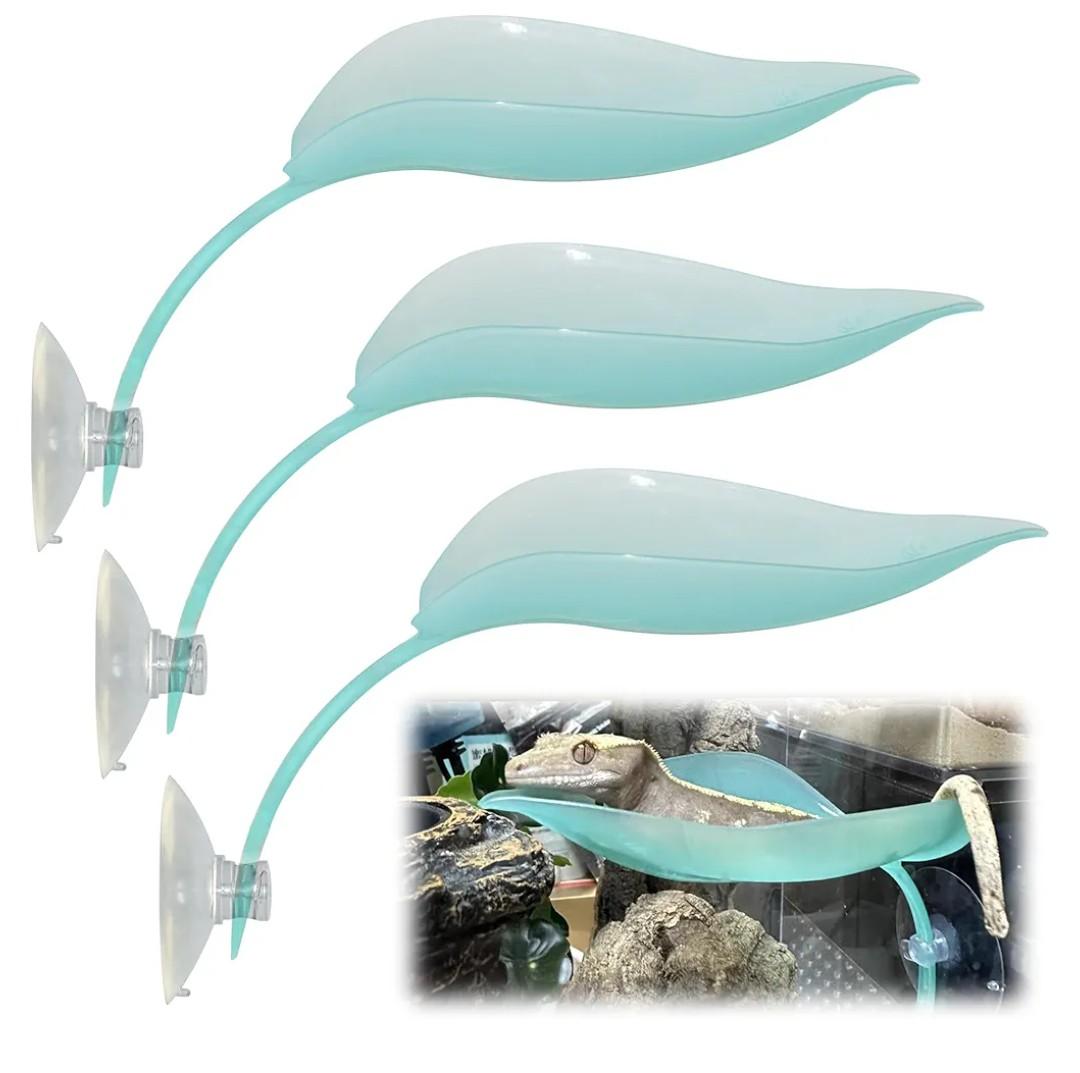 XLIUAX 3 Pcs Leaf Shape Basking Platform with Suction Cups, Leopard Gecko Tank Leaf Decorations Bearded Dragon Habitat Platform Turtle African Dwarf Frog Tree Frog Tank Accessories(Blue)