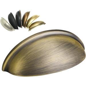 HOMOTEK 15 Pack Drawer Bin Cup Pulls Dresser Pulls for Cabinets Antique Brass - 3 Inch Hole Centers Furniture Handles,Kitchen Cabinet Hardware