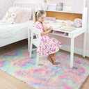 Rainbow Fluffy Kids Rugs for Girls Bedroom, Unicorn Room Decor Aesthetic, 6x9 Colorful Pastel Shag Area Rugs for Playroom Nursery Classroom, Cute Fuzzy Kawaii Princess Carpet for Baby Toddler Teen