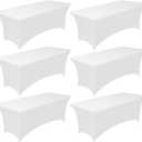 Pureegg Spandex Tablecloth 6ft - 6 Pack, Fitted and Stretch Table Cover for Rectangle Tables, Wrinkle-Resistant and Secure Fabric for Outdoor, Picnic, Party, Wedding, Banquet and Birthday, White